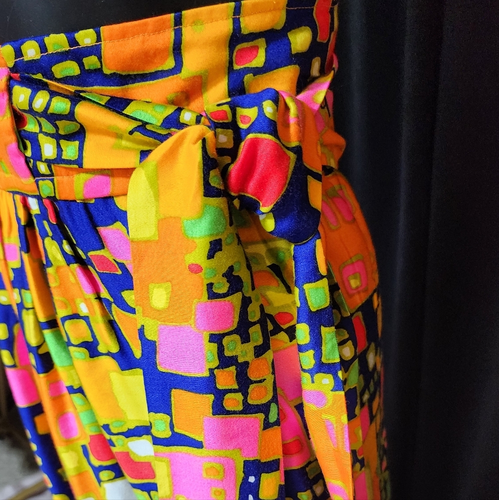 VINTAGE 1970S SCREEN PRINT MAXI WRAP SKIRT BOLD ABSTRACT PRINT SIZE SMALL - Picture 8 of 10